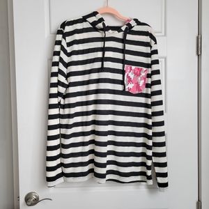 NWT Black/Cream Stipe Cotton Hoodie w/Pink Camo accents  XXL